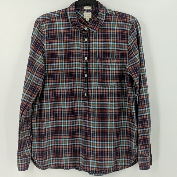 J.CREW FACTORY Plaid Boy Fit Popover Top - Picture 1 of 5